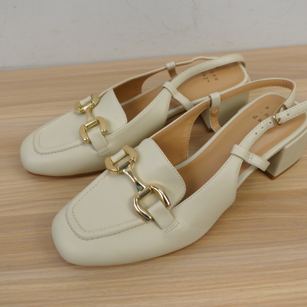 A NEW DAY NWOT Cream Slingback Block Heel Loafers with Gold Hardware